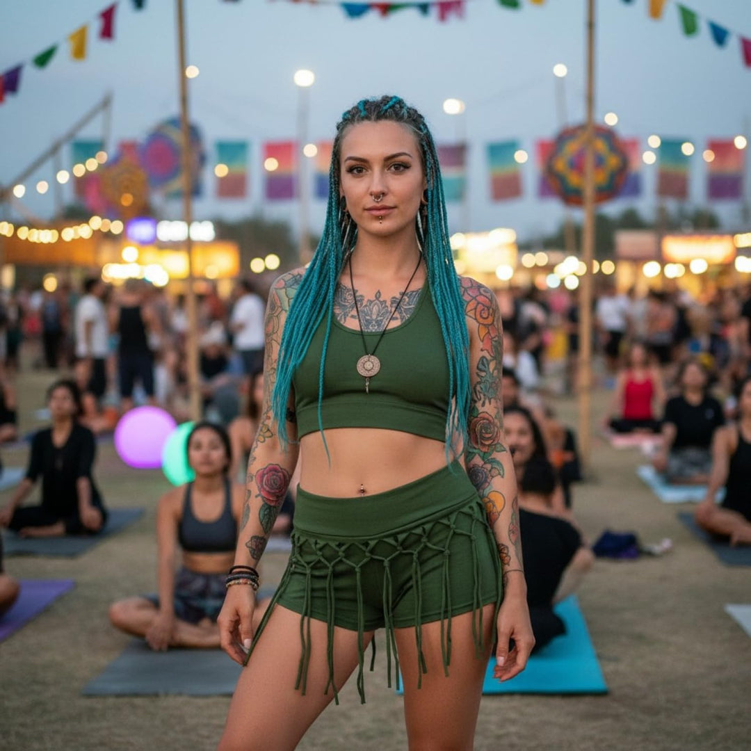 GURU SHOP Goa Pantys, Psytrance Hotpants, Shorts, Damen, Baumwolle 40 Olive, 40 Olive