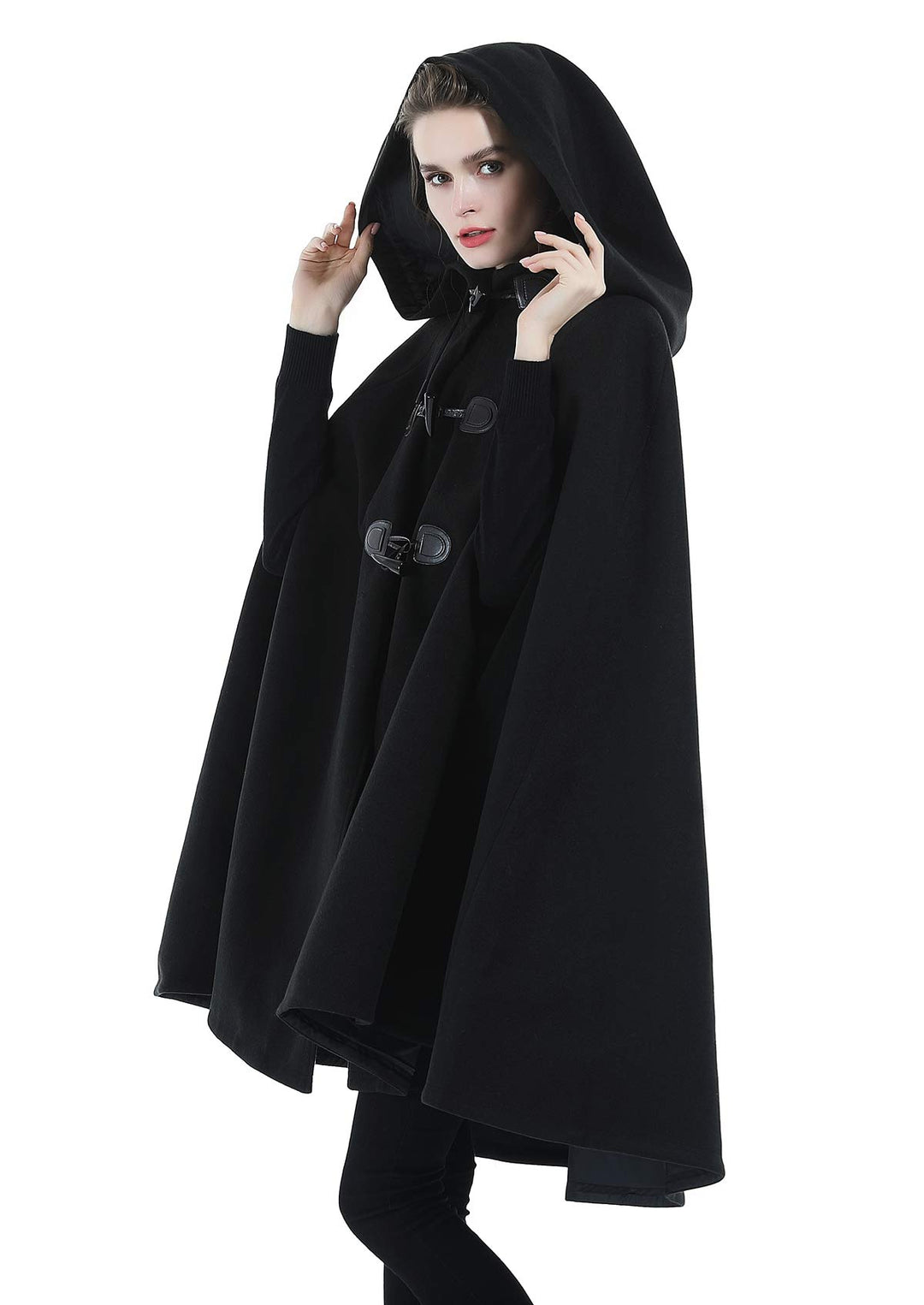 BEAUTELICATE Umhang Mit Kapuze Damen Wollmischung Poncho Winter Mantel Knie Länge Cape Karneval Kost