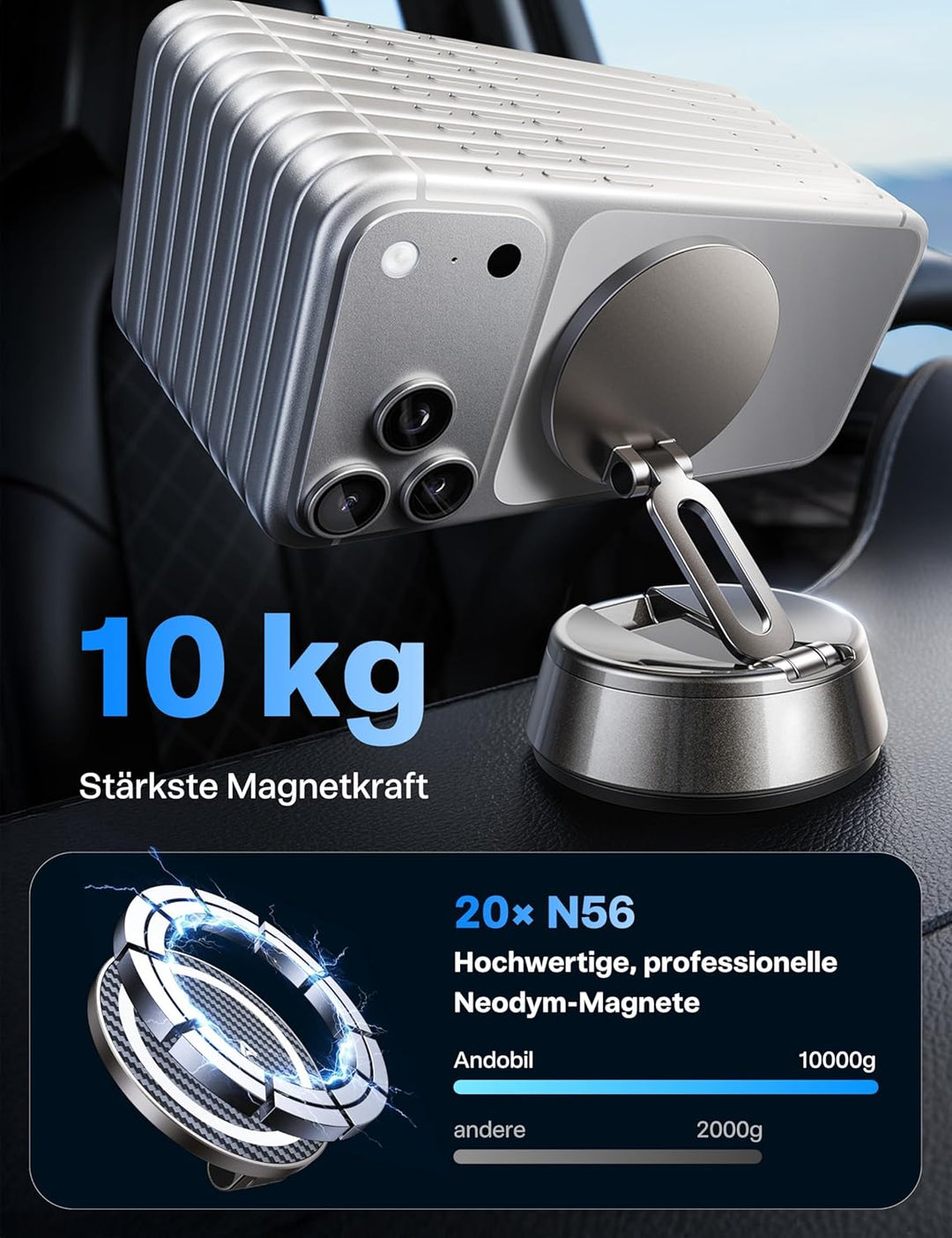 andobil 2026 Neueste Handyhalterung Auto Magnet für Magsafe Autohalterung, [20x N55 Magnete & Verbes