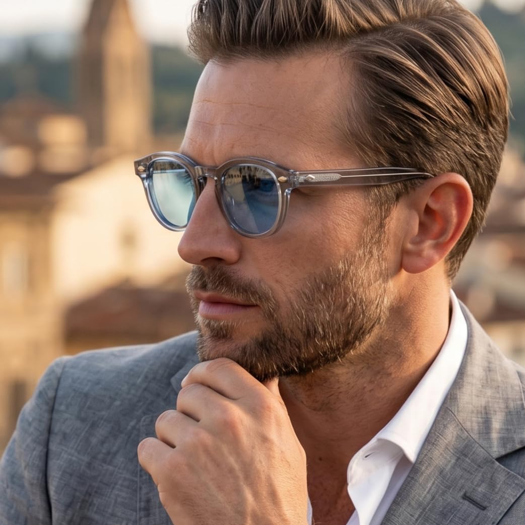 SHEEN KELLY Retro Acetat Ovale Sonnenbrille für Männer Frauen Hochauflösend Polarisierte Round Linse