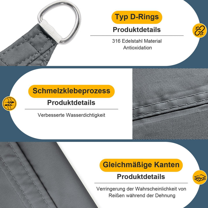 COOL AREA Sonnensegel Wasserdicht Dreieckig 5x5x5m Sonnenschutz UV Schutz Windschutz,Geeignet für Au