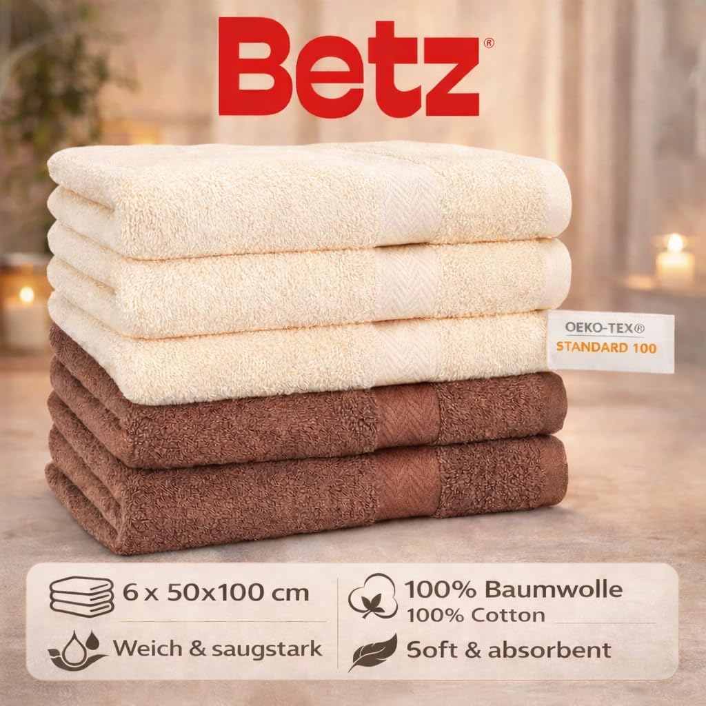 Betz Handtuch 6er Pack Handtücher Set Premium Grösse 50x100 cm 100% Baumwolle - gut trocknend, gute