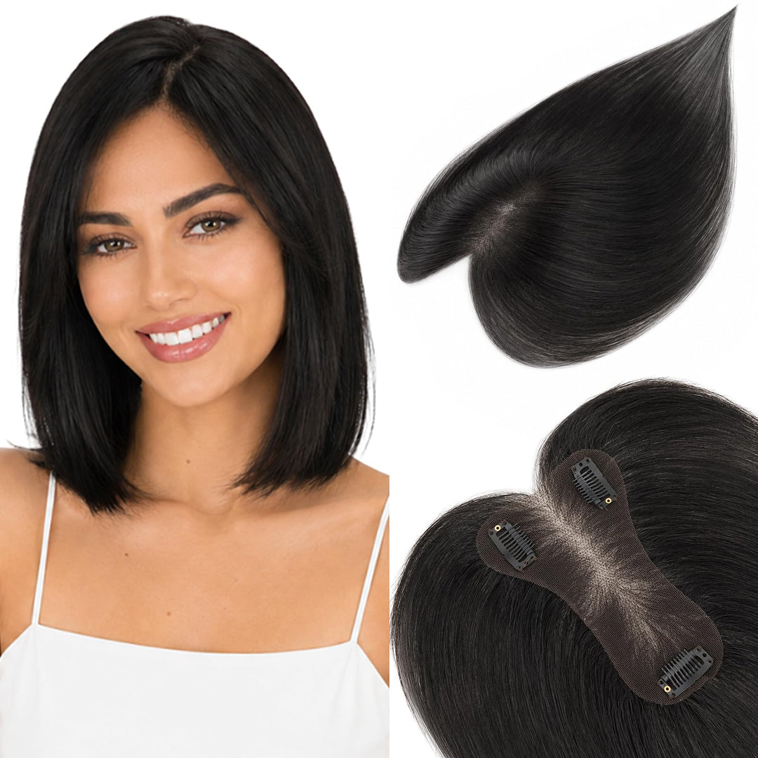 S-noilite Toupet für Damen, Clip in Haar Toppers mit Seitenpony 100% Echthaar für Dünnes Haar Oberko