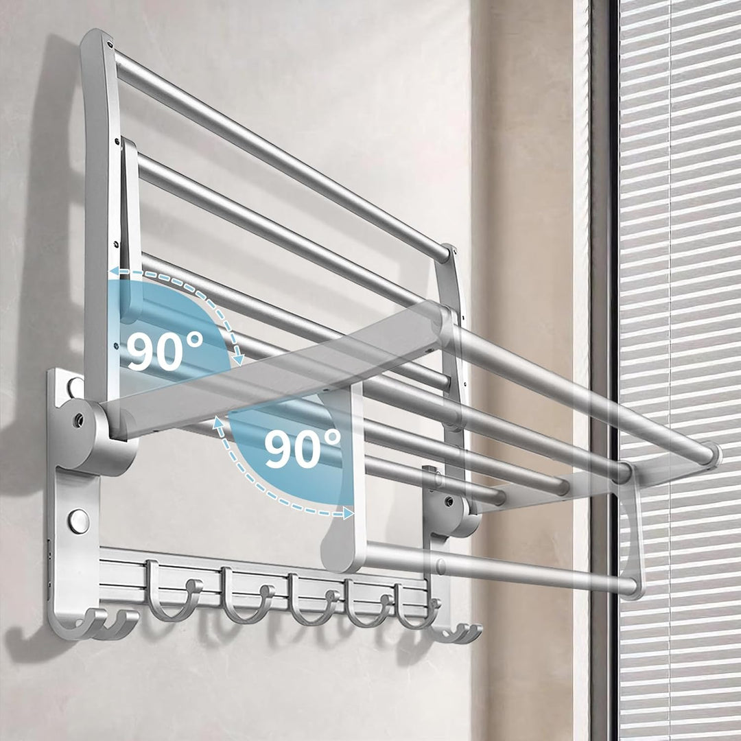 Jahof Handtuchhalter Klappbar Silber 38 cm, Handtuchstange Aluminiumlegierung mit Haken, Handtuchreg