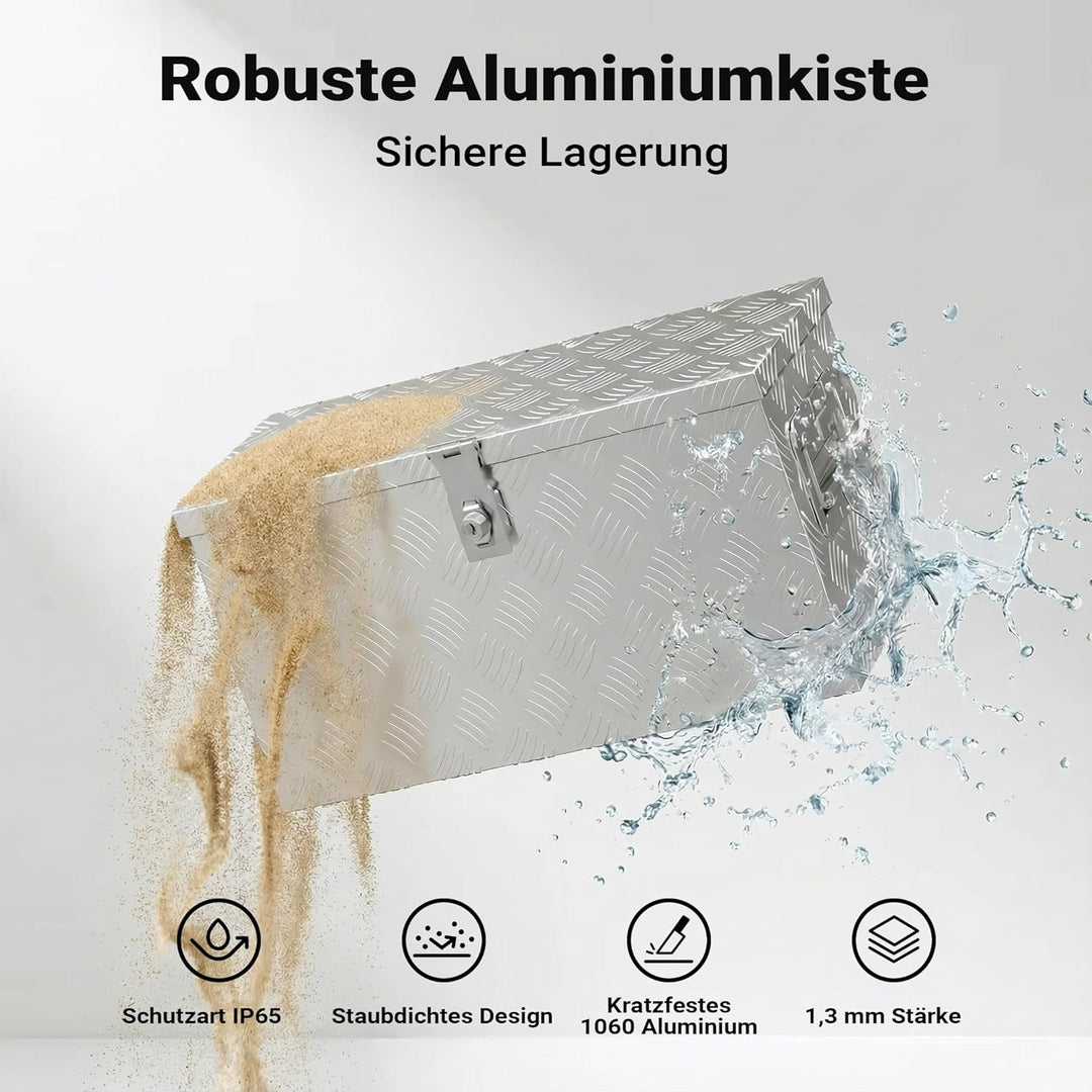XPOtool Alu Kiste mit Deckelüberstand 60x25x30cm Truckbox aus Aluminium Werkzeugbox mit 2 Schlüsseln