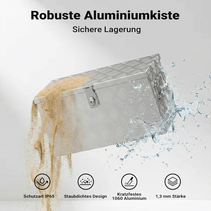 XPOtool Alu Kiste mit Deckelüberstand 60x25x30cm Truckbox aus Aluminium Werkzeugbox mit 2 Schlüsseln