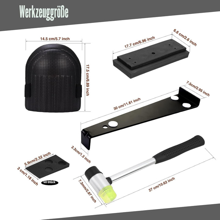 Vinylboden Verlegeset, 45 tlg. Laminatfussboden Verlegeset Kit inkl. 40 Montagekeile, Schlagklotz, Z