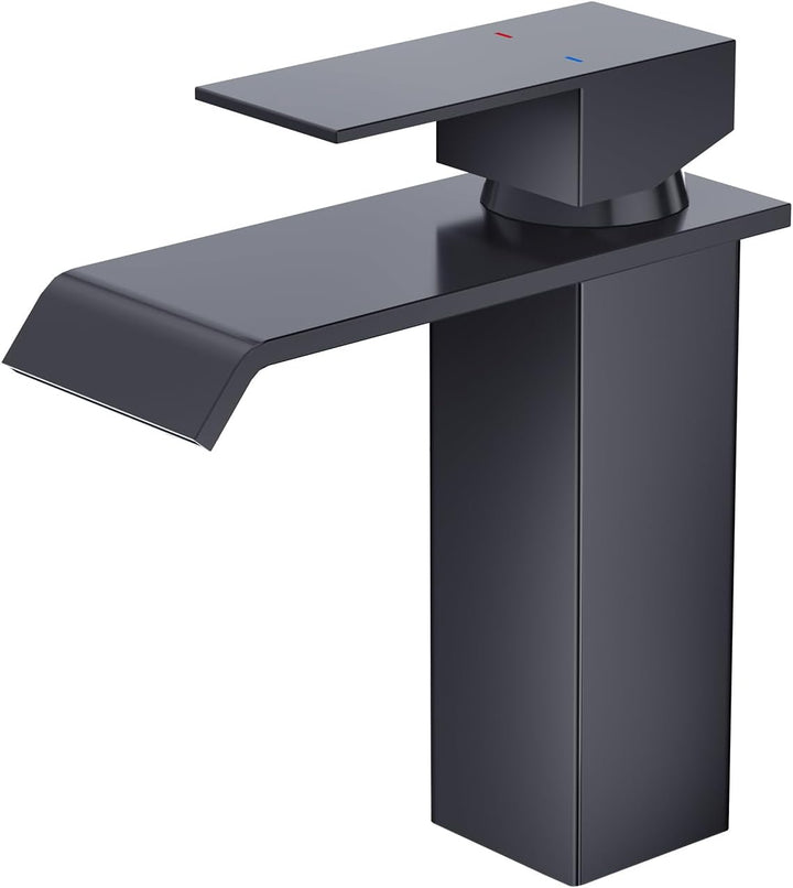 CREA Wasserhahn Bad Wasserfall, Waschtischarmatur mit Ablaufgarnitur, Mischbatterie Bad mit Wasserfa