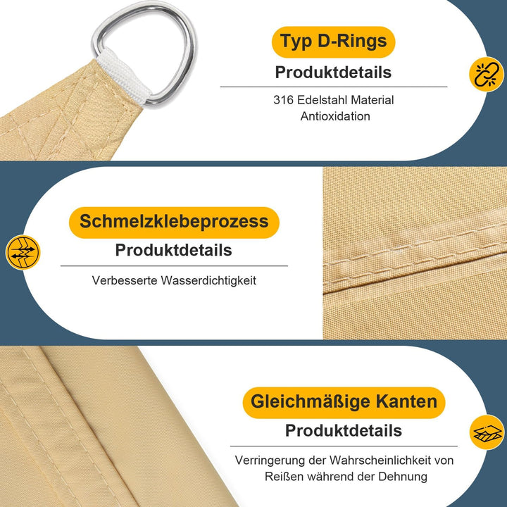 COOL AREA Sonnensegel Wasserdicht Dreieckig 5x5x5m Sonnenschutz UV Schutz Windschutz,Geeignet für Au