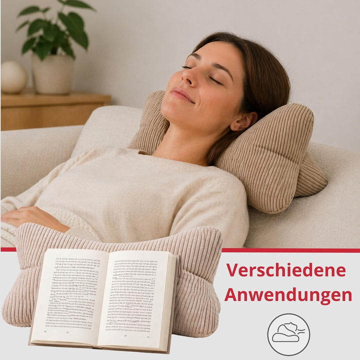 liebling Cord Lesekissen für Bett und Sofa, Bücherkissen, Lesehilfe, 40x25 cm, Leseknochen, Serie Ve