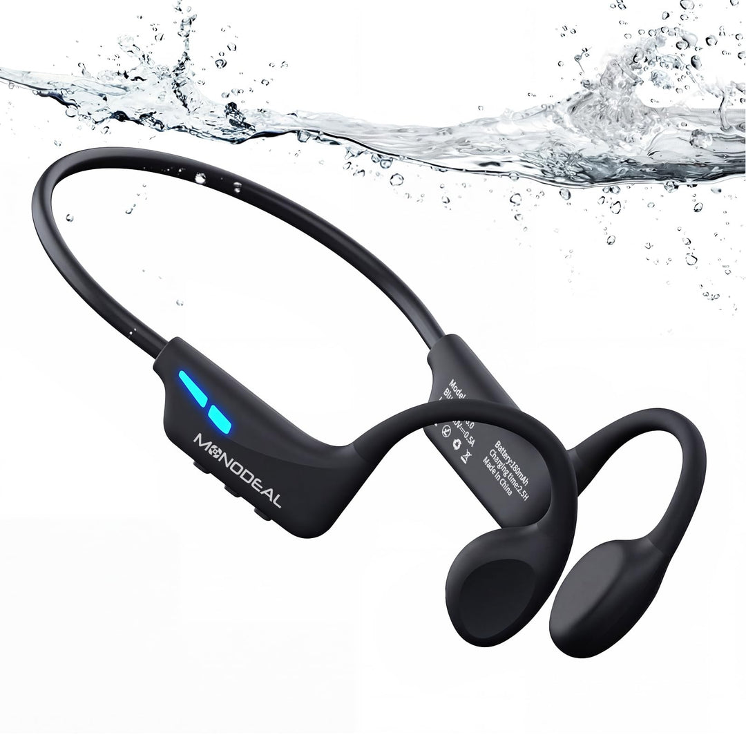 MONODEAL Knochenschall Kopfhörer Schwimmen Bluetooth 6.0 IPX8 Unterwasser 32G MP3 Open-Ear Bone Cond