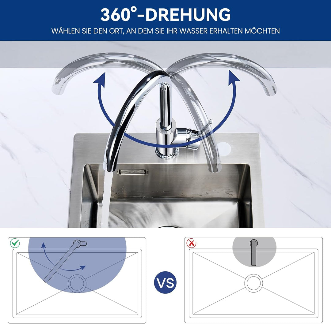 CECIPA Wasserhahn Küche 360° Schwenkbar, Hochdruck Küchenarmatur, Mischbatterie Küche mit Hohem Boge