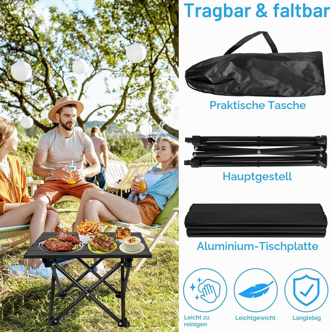 Klappbarer Campingtisch, Ultraleichter Tragbarer Campingtisch aus Karbonstahl mit Tragetasche für Ou
