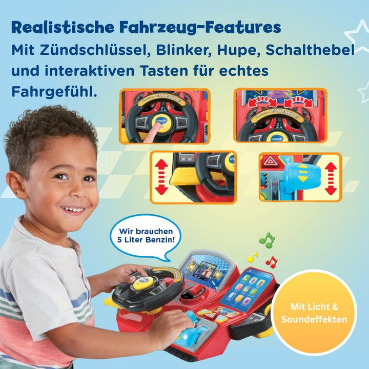 Vtech Abenteuer Lernlenkrad – Interaktives Lenkrad mit LCD-Farbbildschirm, 3 Spielmodi, zahlreichen
