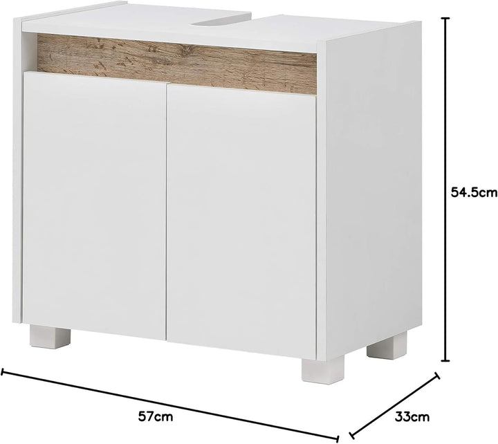 Schildmeyer Waschbeckenunterschrank 146316 Cosmo, 57 x 54,5 x 33 cm (BxHxT), weiss Mittel Weiss, Mit