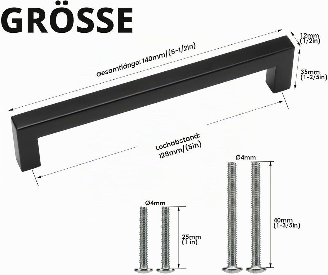 HauSun 5 Stück Möbelgriffe 128mm Schwarz Küchengriffe aus Edelstahl Schrankgriffe mit Schrauben Türg