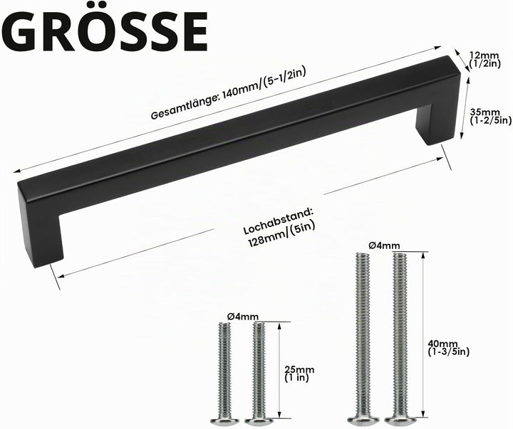 HauSun 5 Stück Möbelgriffe 128mm Schwarz Küchengriffe aus Edelstahl Schrankgriffe mit Schrauben Türg
