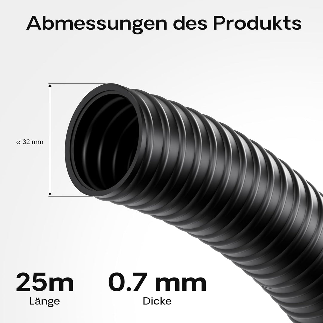 Wiltec 25m Teichschlauch Spiralschlauch 32 mm (1 1/4") schwarz