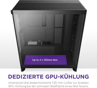 NZXT H7 Flow | Mid-Tower-ATX-Airflow-Gehäuse | Bis zu 3 x 120-mm-Lüfter im Boden zur direkten GPU-Kü