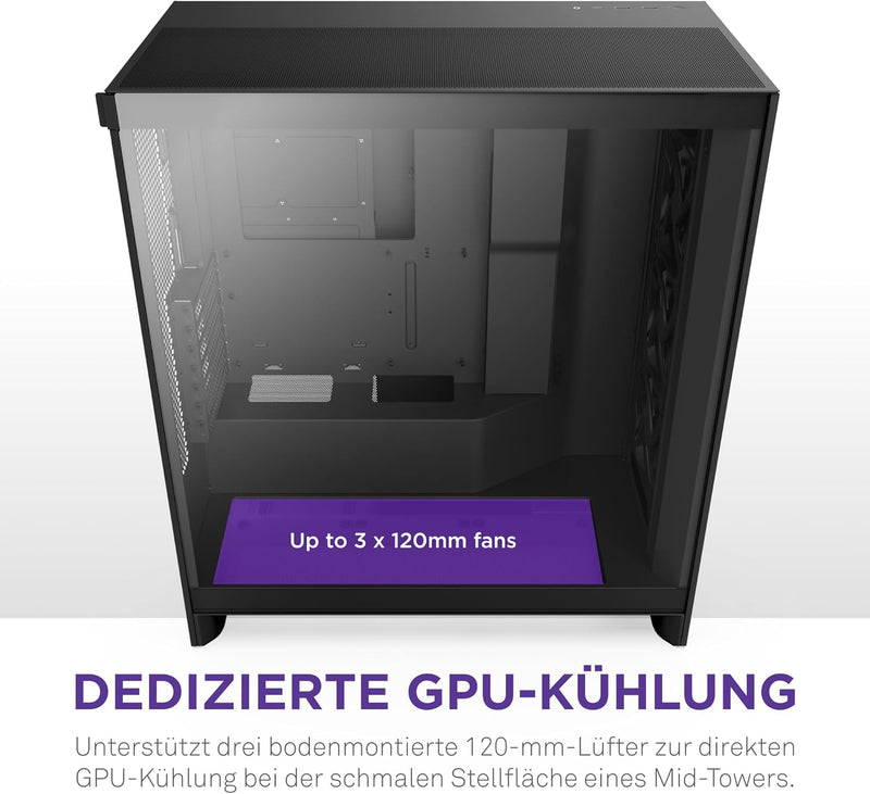 NZXT H7 Flow | Mid-Tower-ATX-Airflow-Gehäuse | Bis zu 3 x 120-mm-Lüfter im Boden zur direkten GPU-Kü