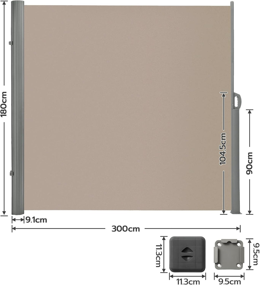 LARMNEE Seitenmarkise, ausziehbar, 180 x 300 cm, Sichtschutz, Sonnenschutz, Blickdicht, Seitenrollo,