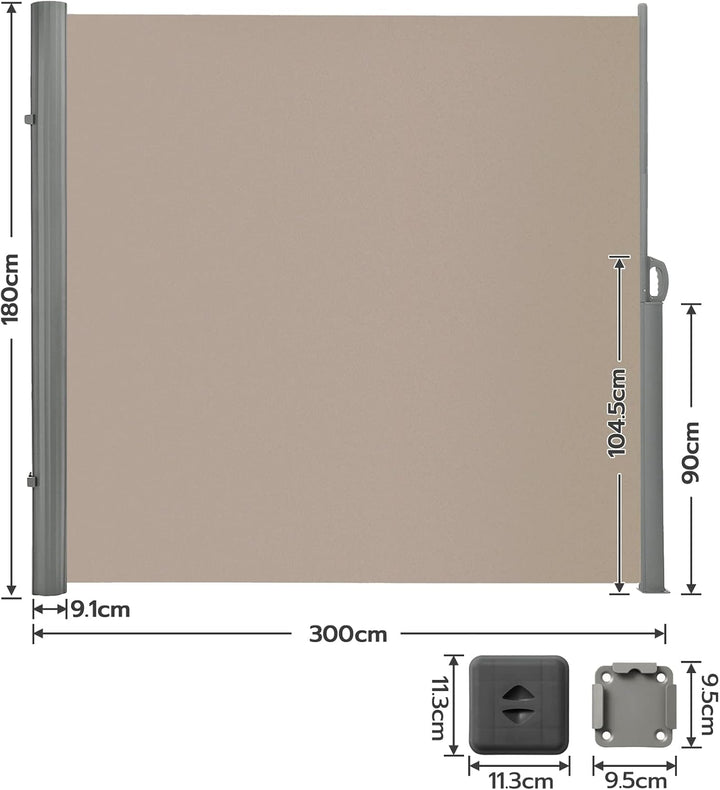 LARMNEE Seitenmarkise, ausziehbar, 180 x 300 cm, Sichtschutz, Sonnenschutz, Blickdicht, Seitenrollo,