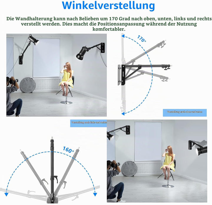 Neewer Wall Mounting Triangle Boom Arm für Ringlicht, Monolight, Softbox, Reflektor, Regenschirm und