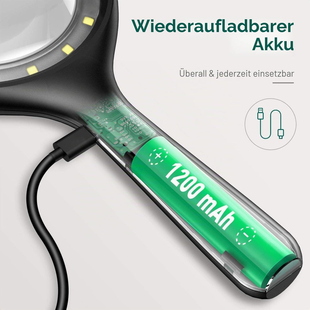 Lupe mit Licht, 60 Fach 30 Fach 33 LED Handlupe 30X Leselupe mit Licht, USB-Aufladung Lupe 3 Modi Le