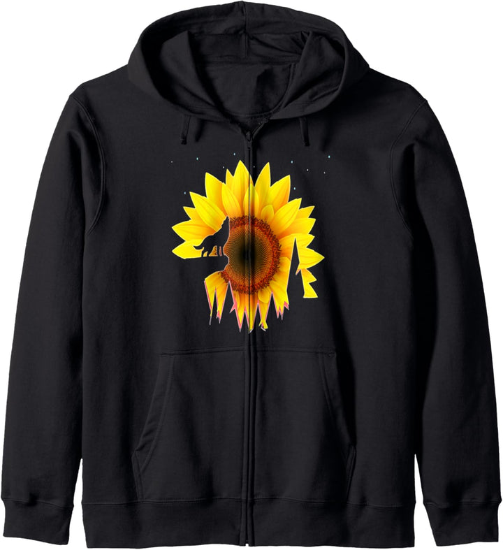 Funny wolf With sunflower Spring Summer, wolves Silhouette Kapuzenjacke