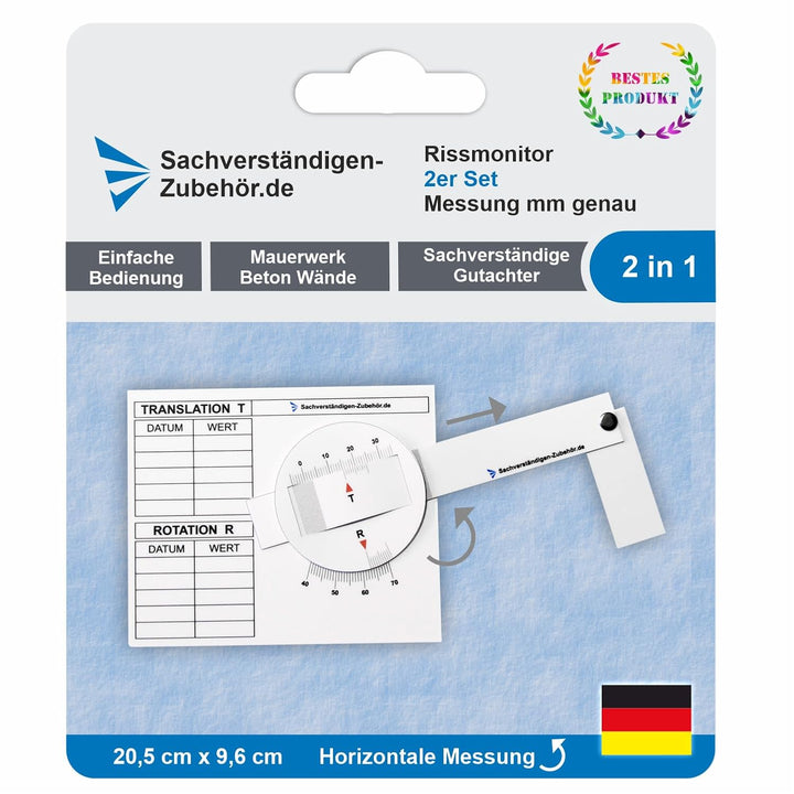 Sachverständigen-Zubehör® Rissmonitor als [Profi Messgerät] 1er Set | günstige Messlehre | Spaltmass