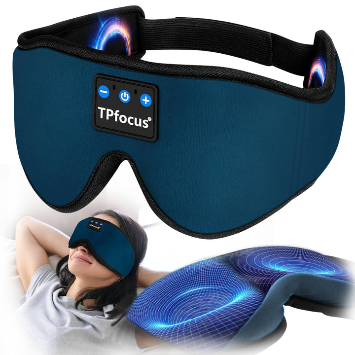 Bluetooth-Kopfhörer zum Schlafen, 100 % blickdicht, seitlich 3D-Blau, 3D-Blau