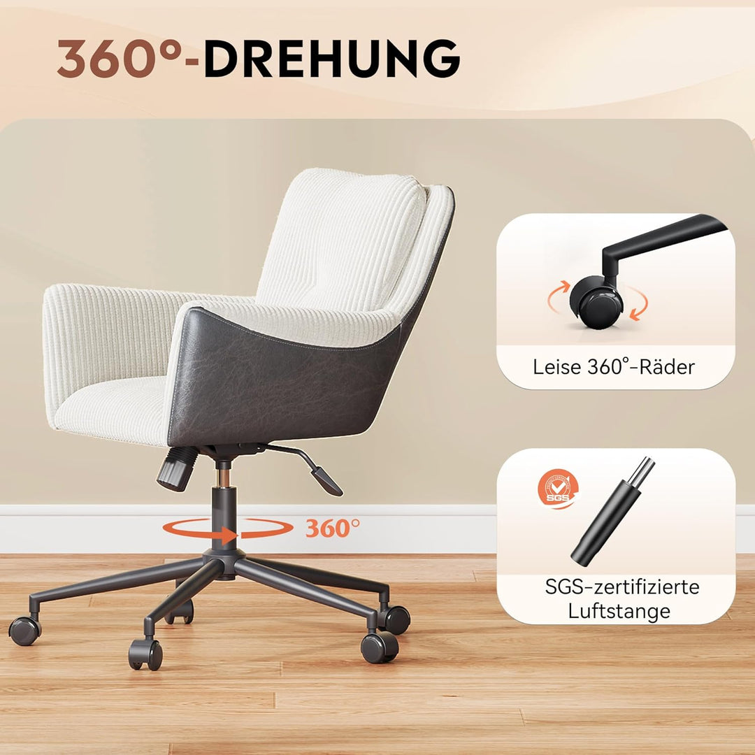 DEVAISE Homeoffice Stuhl Cord Stoff, Ergonomischer Schminktischstuhl mit Kissen, höhenverstellbar, N