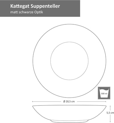 MamboCat Kattegat 6er Set Suppenteller tief I 500 ml I 6 Personen I Schwarz matt I Soup Bowl, Salat-