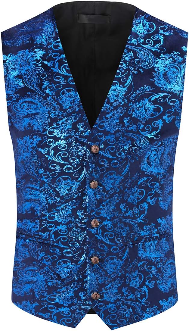 Allthemen Weste Herren Westen Gilet Jacquard Anzugweste für Hochzeit und Party M Blau, M Blau