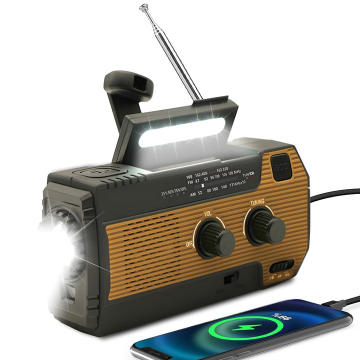 SOLARBABY Notfall-Solarradio mit Handkurbel und 4000-mAh, Mit integrierter LED-Taschenlampe, SOS-Ala