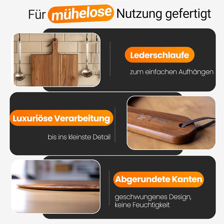 Pizzaschieber aus Akazienholz 35,5 × 48,6 cm – Grosses Pizzabrett & Servierplatte – Handgefertigt, R