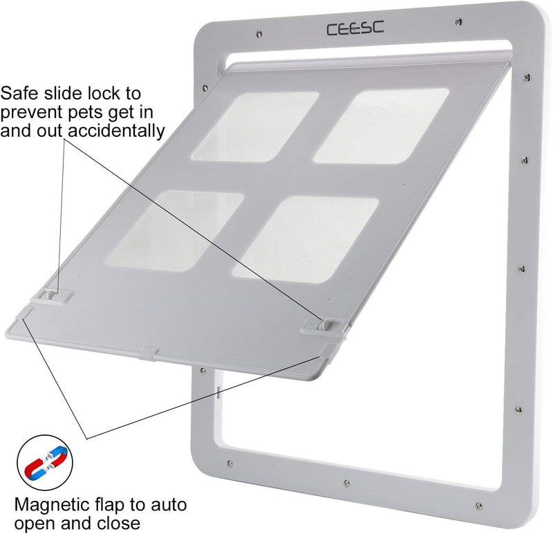 CEESC-Hundeschirmtür (Aussengrösse: 43 cm x 37 cm), abschliessbare Haustiergittertür für Hunde und H