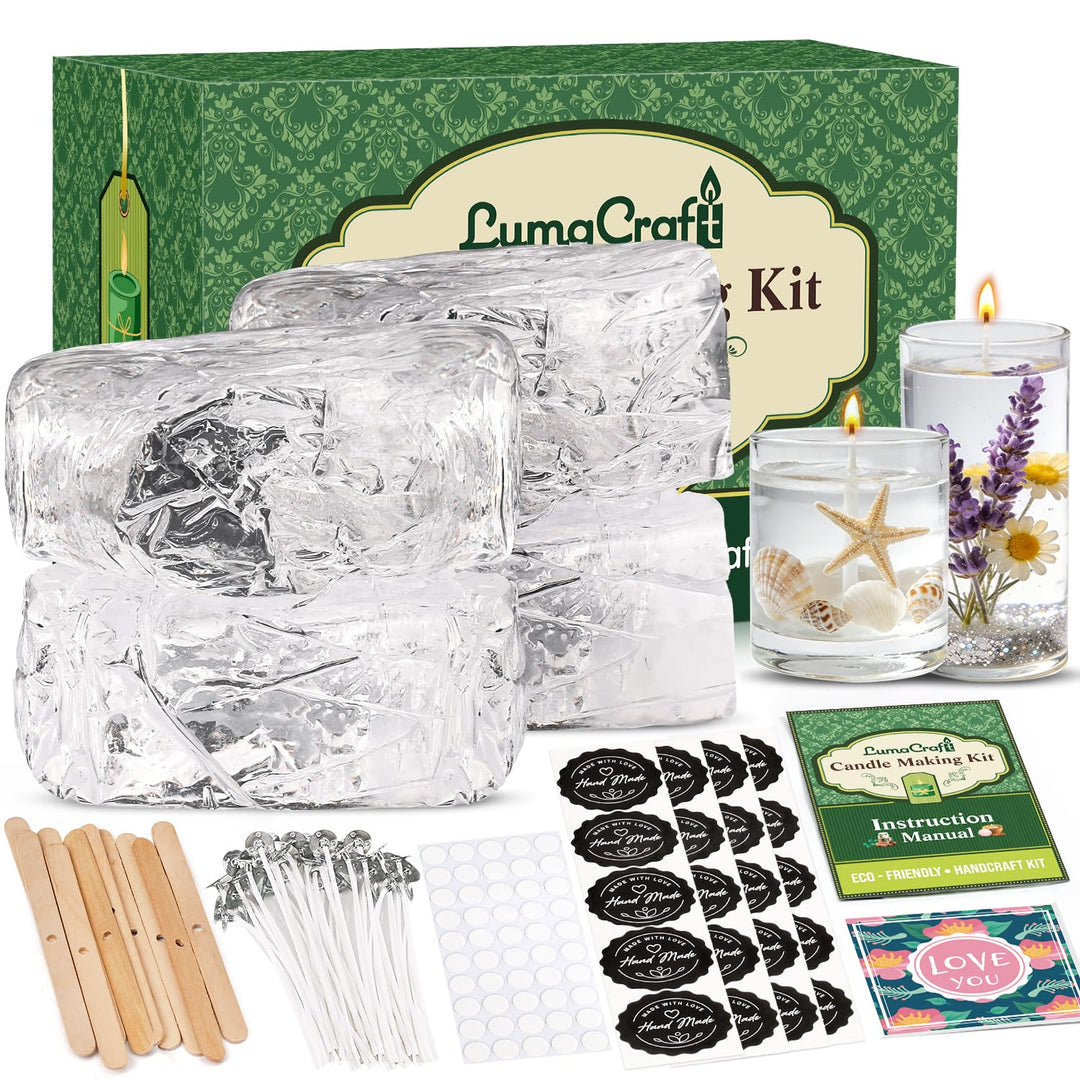 LumaCraft Klares Gelwachs zur Kerzenherstellung – 2000g Transparentes Jelly Wachs mit 50 Dochten, 50