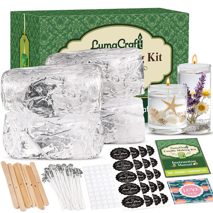 LumaCraft Klares Gelwachs zur Kerzenherstellung – 2000g Transparentes Jelly Wachs mit 50 Dochten, 50