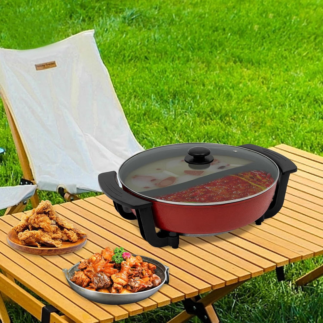 1360W Hot Pot, 6L Elektrische Yin Yang Hotpot, 30cm Chinesischer Kochtopf mit 2 Kammern, 5 Temperatu