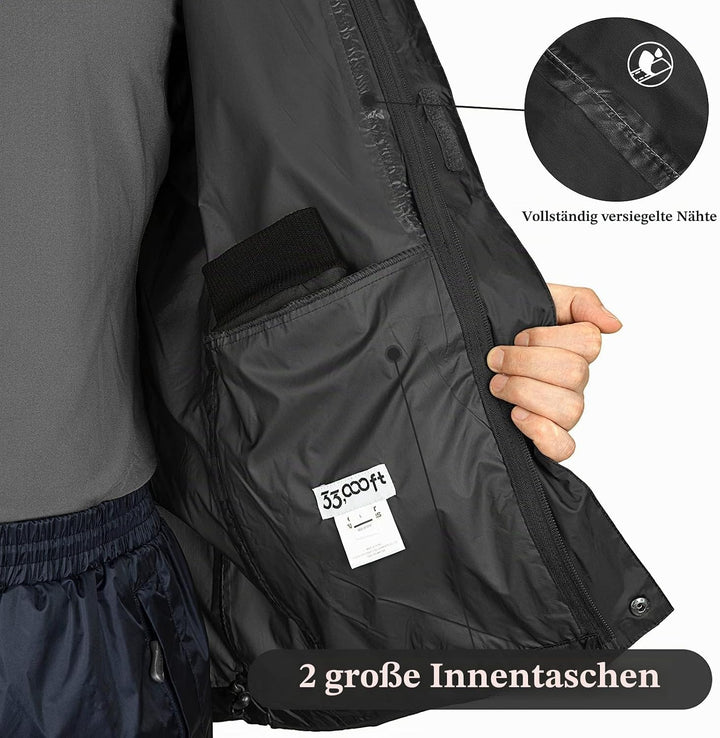 33,000ft Herren Windbreaker, Regenmantel M Schwarz, M Schwarz
