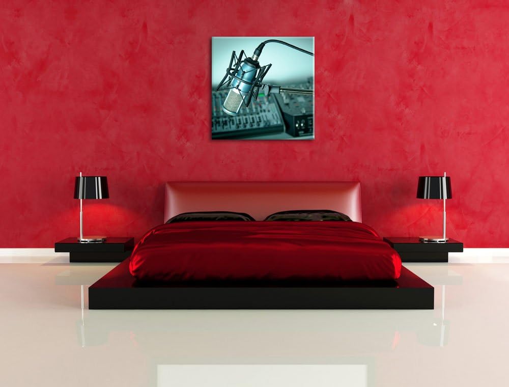 Mikrofon mit Musikanlagen, Format: 70x70 auf Leinwand, XXL riesige Bilder fertig gerahmt mit Keilrah