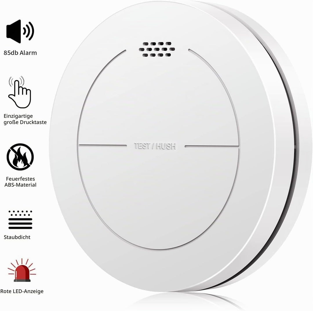 Safeliveo Rauchmelder ohne Blinkende LED, mit 10 Jahre Batterie, Mute Funktion, 85 dB Photoelektrisc