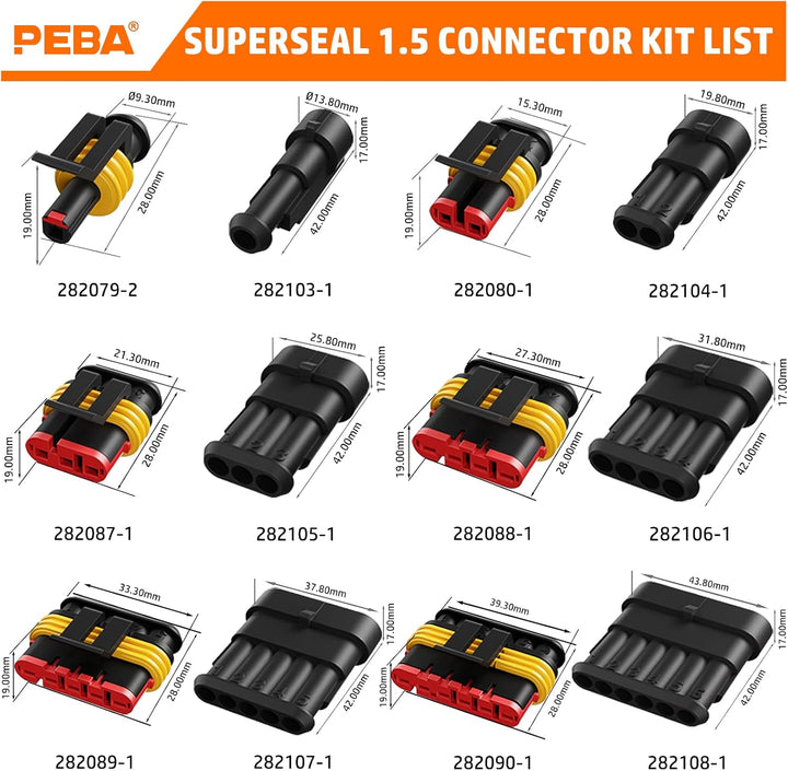 PEBA Wasserdichte KFZ Steckverbinder Set IP67 – 1/2/3/4/5/6 Polig Kabelstecker für 0,34–2,5 mm², Kom