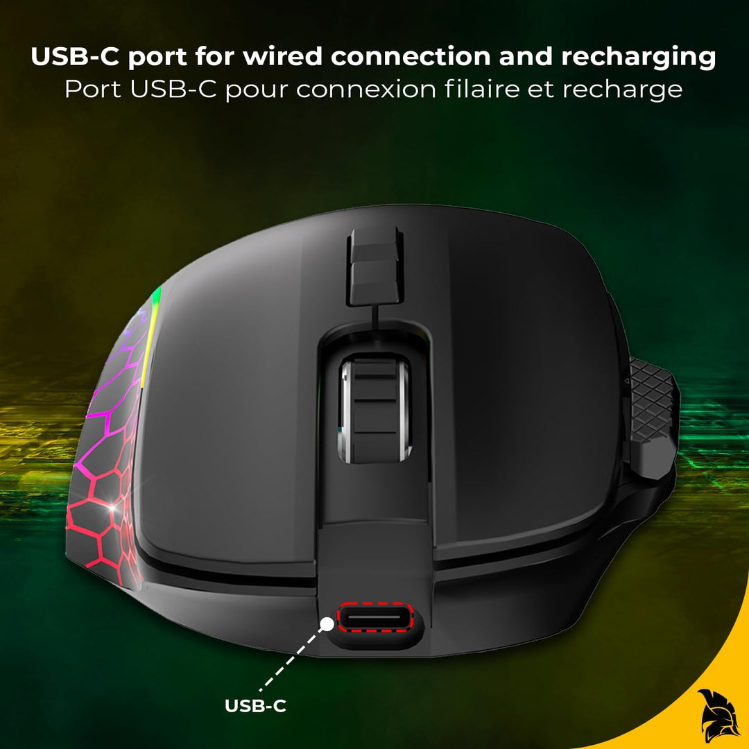 EMPIRE GAMING RF906 Kabellose Gaming-Maus, 3 Modi, 2,4 GHz, BT, kabelgebunden, 8 programmierbare Tas