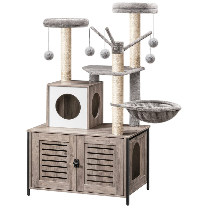 HOOBRO kratzbaum mit katzenklo Schrank, katzenbaumTurm, All-in-One-Katzenmöbel für drinnen, versteck
