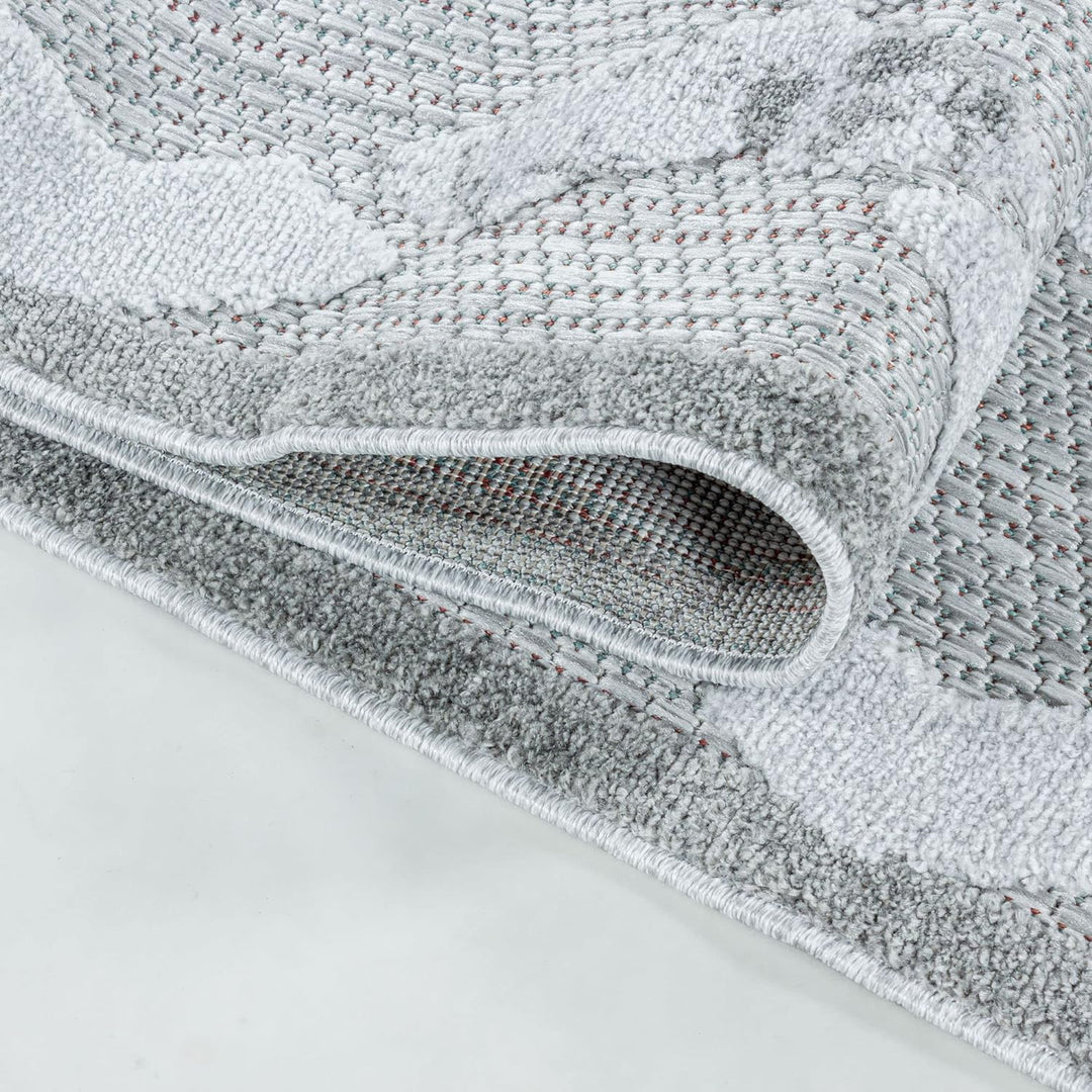 Carpetsale24 Outdoor Teppich Modern, Rauten Boho Design Teppich 3D Optik, Rechteckig, Grau Farbe, Ho