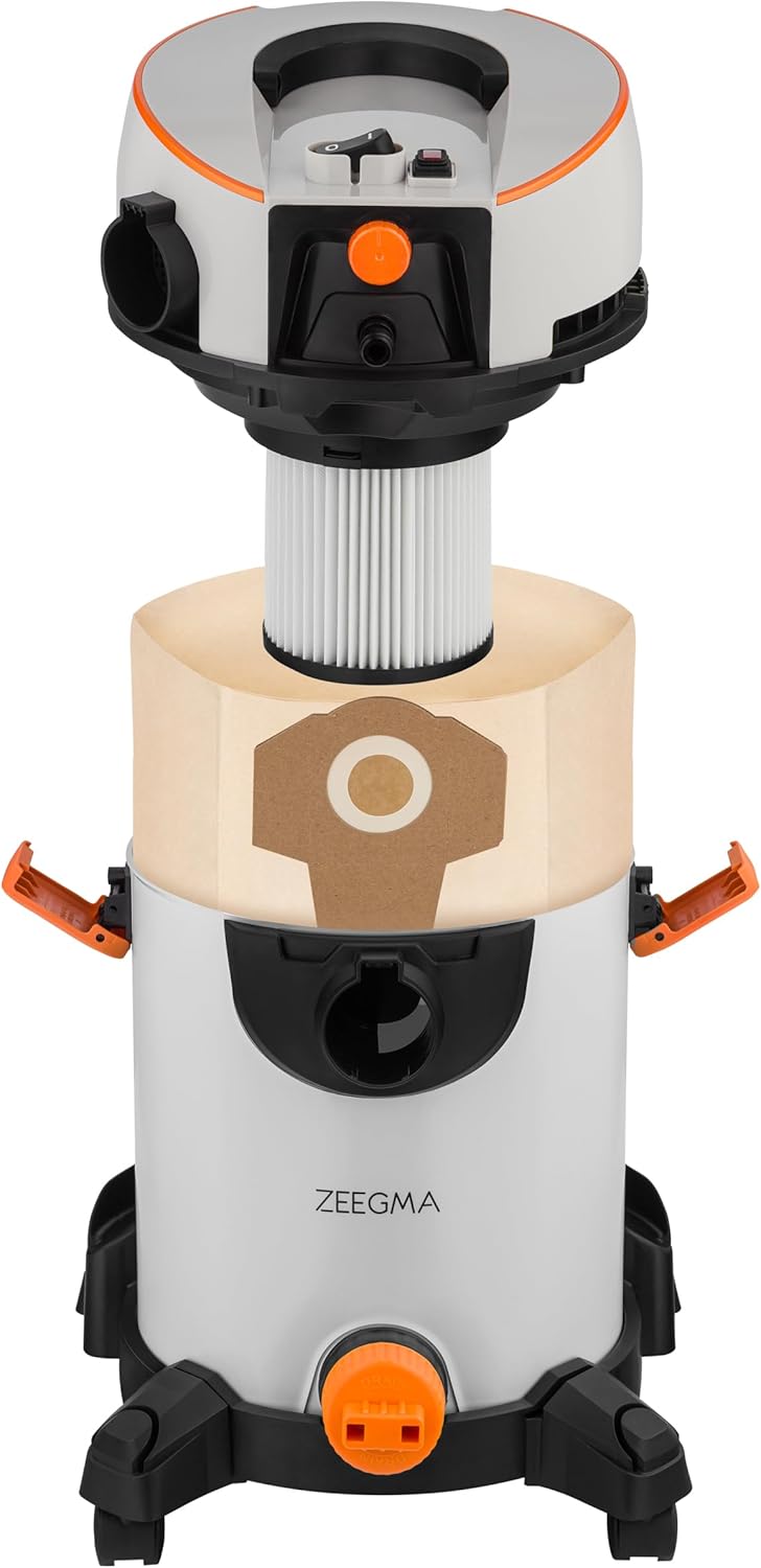 Zeegma ZONDER WASH – 1400W Nass- und Trockensauger mit 4L Wassertank, HEPA-Filter, 13m Aktionsradius