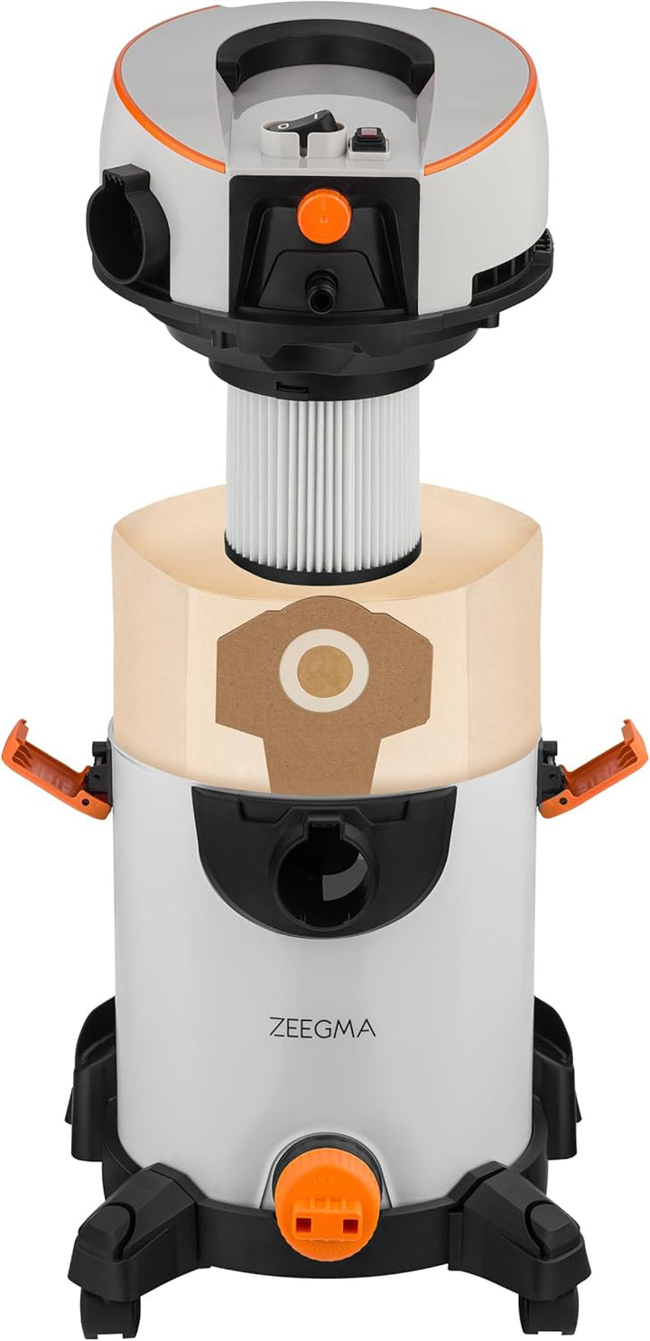 Zeegma ZONDER WASH – 1400W Nass- und Trockensauger mit 4L Wassertank, HEPA-Filter, 13m Aktionsradius