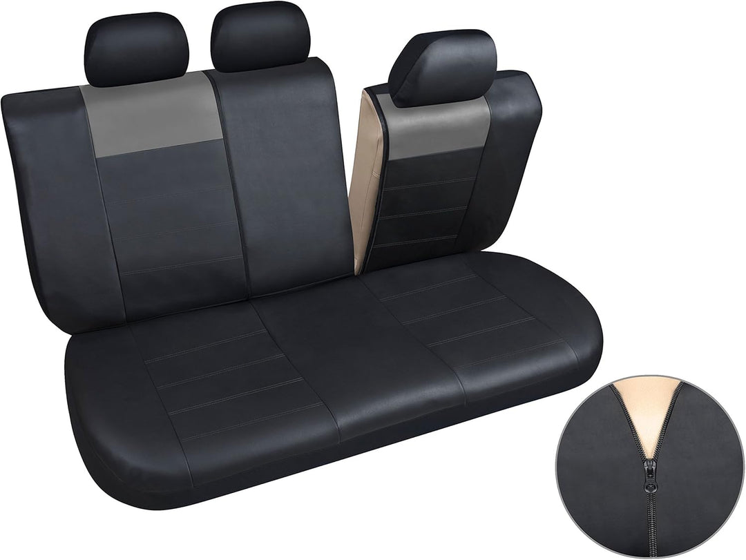 Upgrade4cars Auto-Sitzbezüge Set Leder-Optik Universal Grau | Auto-Schonbezüge Set für Sommer &amp; Wint